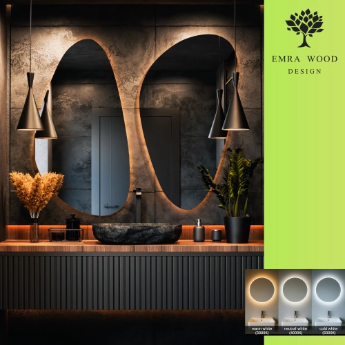 Lustra RIVER FLOW LED – zestaw 2 nieregularnych luster dekoracyjnych z podświetleniem LED bez ramy, idealnych do salonu, łazienki lub przedpokoju